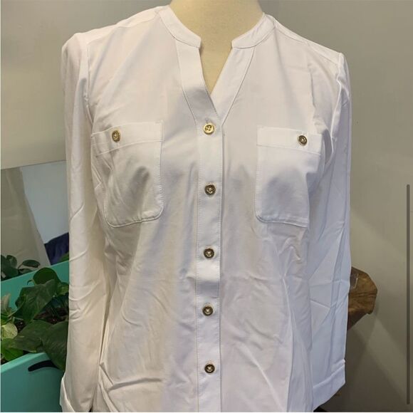 Denim & Co. Roll Tab Sleeve Button Front Soft Utility Tunic - Picture 3 of 13